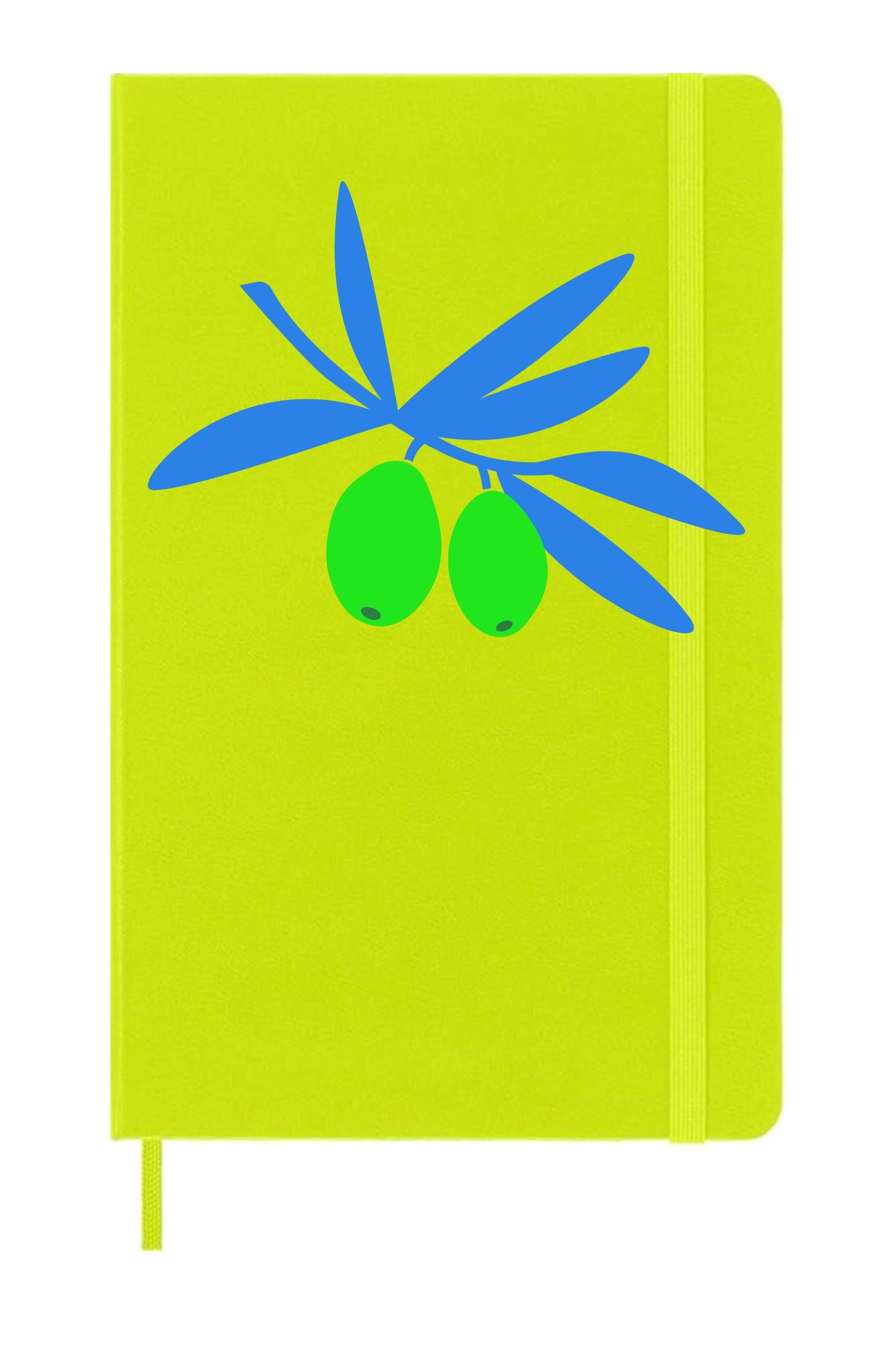 Olive Branch on Lemon Green Moleskine Journal – Mediterranean Botanical Notebook, Rustic Kitchen Gift, Hardcover Aesthetic Journal