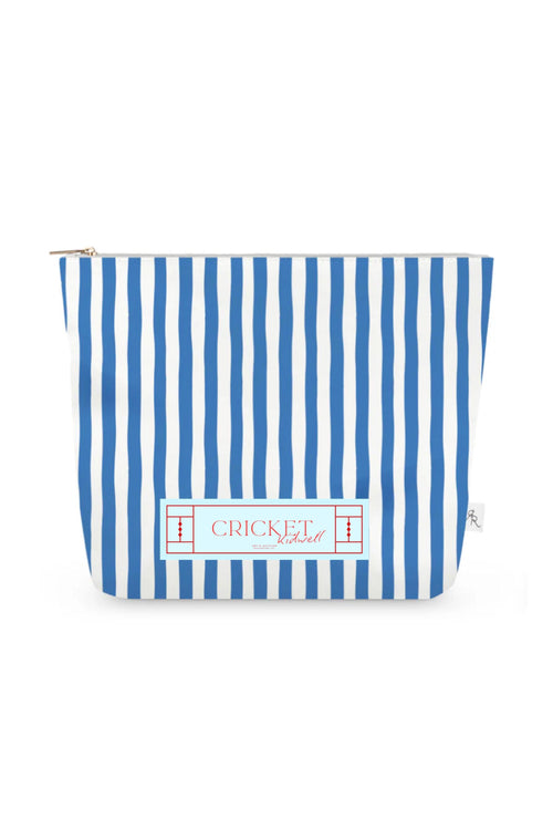 Blue + White Cabana Stripe Pouch Set with Pink + Red Poppies – Set of 3 Travel Organizers, Preppy Floral Bags, Cosmetic Toiletry Pouches