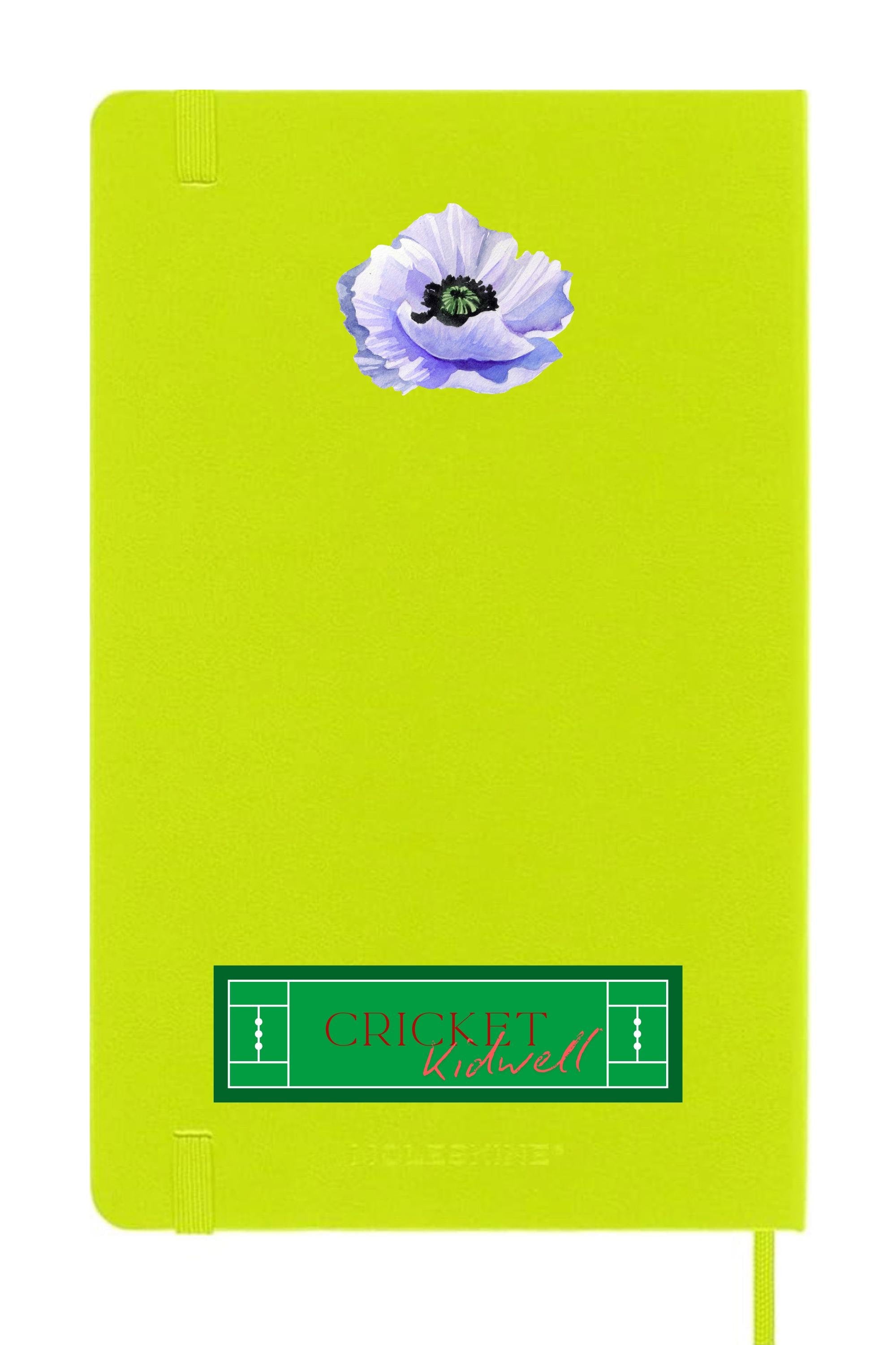 Poppy Flower on Lemon Green Moleskine Journal – Botanical Wildflower Notebook, Cottagecore Stationery Gift, Hardcover Floral Garden Girl