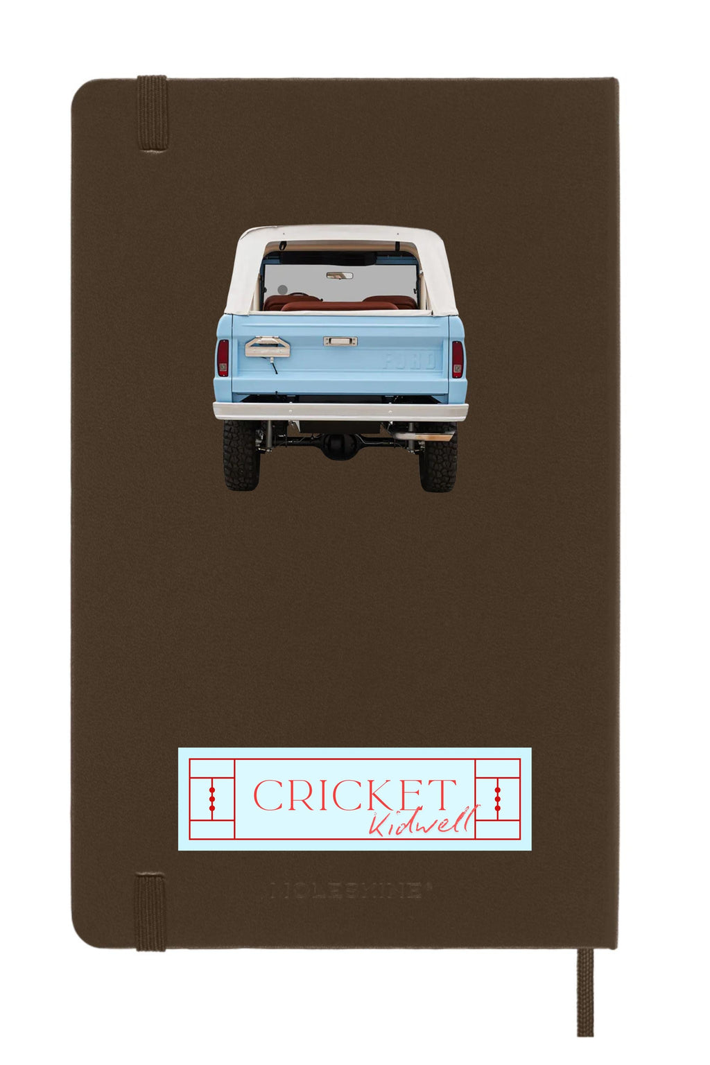 Chestnut Brown Moleskine journal featuring vintage Bronco art — retro truck notebook ideal for car enthusiasts, travelers, unique gifts