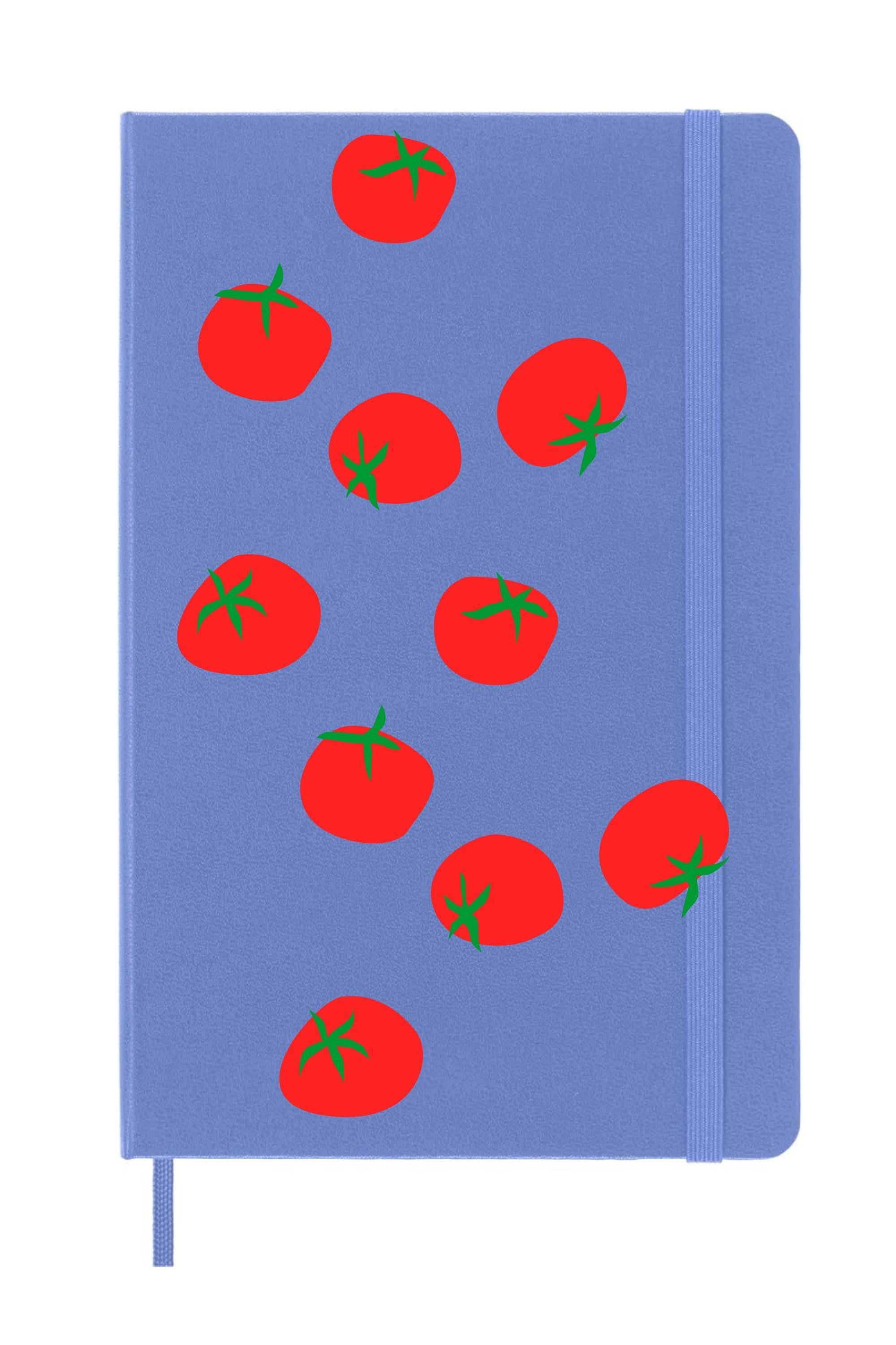 Red Tomatoes on Hydrangea Blue Moleskine Journal Hard Cover – Heirloom Garden Notebook, Mediterranean Kitchen Aesthetic, Foodie Gift