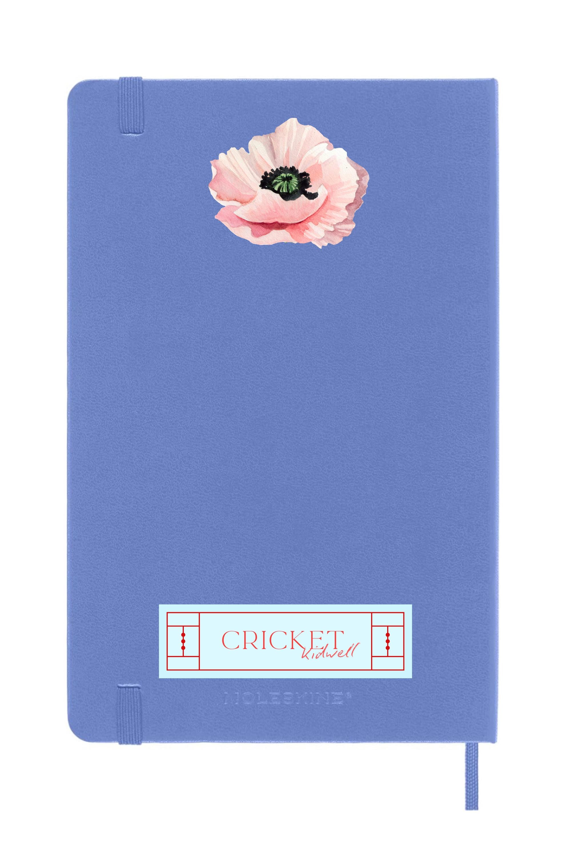 Poppy Flower on Hydrangea Blue Moleskine Journal – Botanical Wildflower Notebook, Cottagecore Stationery Gift, Hardcover Floral Garden Girl
