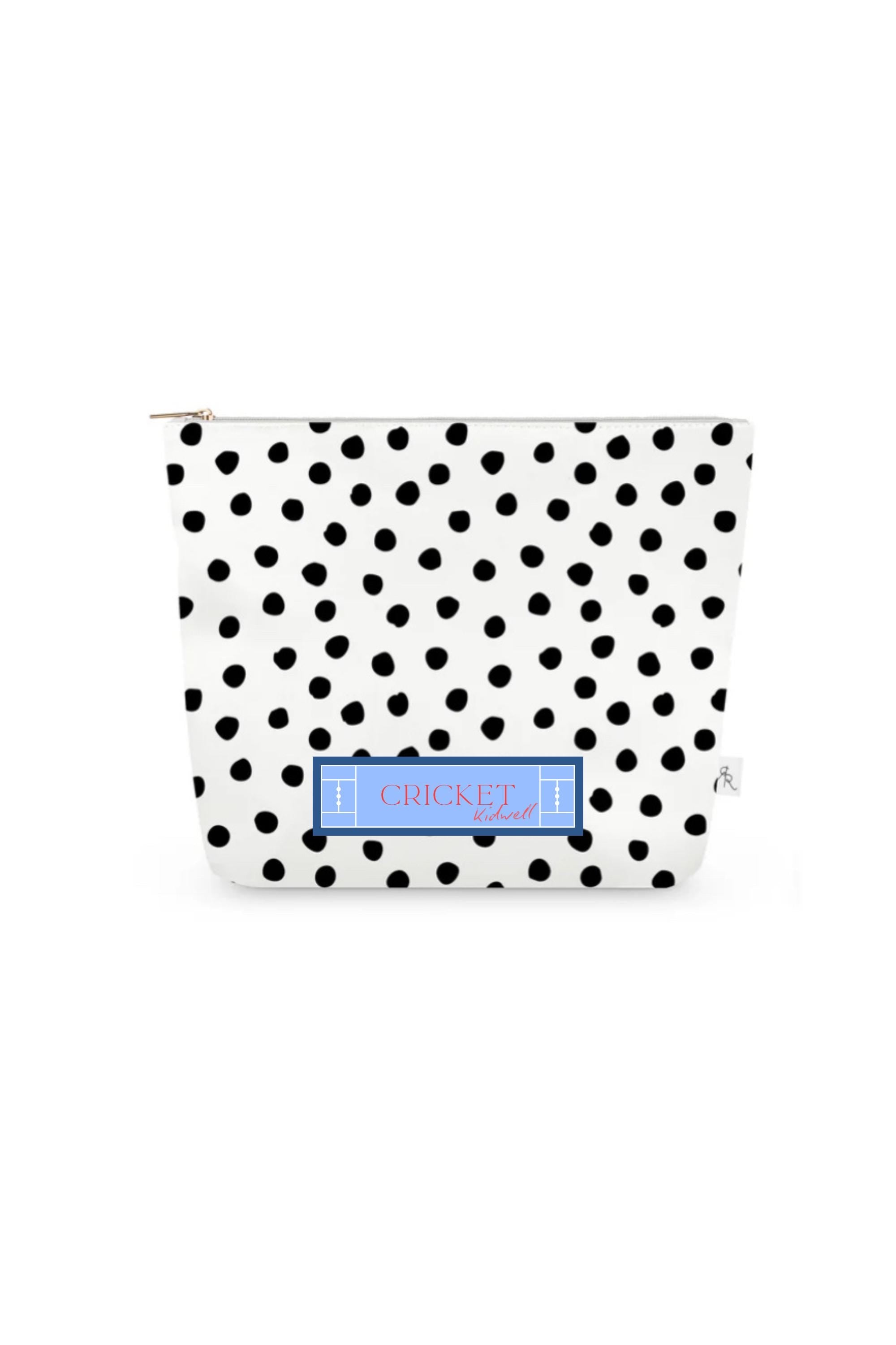 White + Black Polka Dot Pouch Set with Pink Bananas – Set of 3 Travel Organizer Bags, Fun Preppy Cosmetic Pouches, Quirky Luxe Gift Set