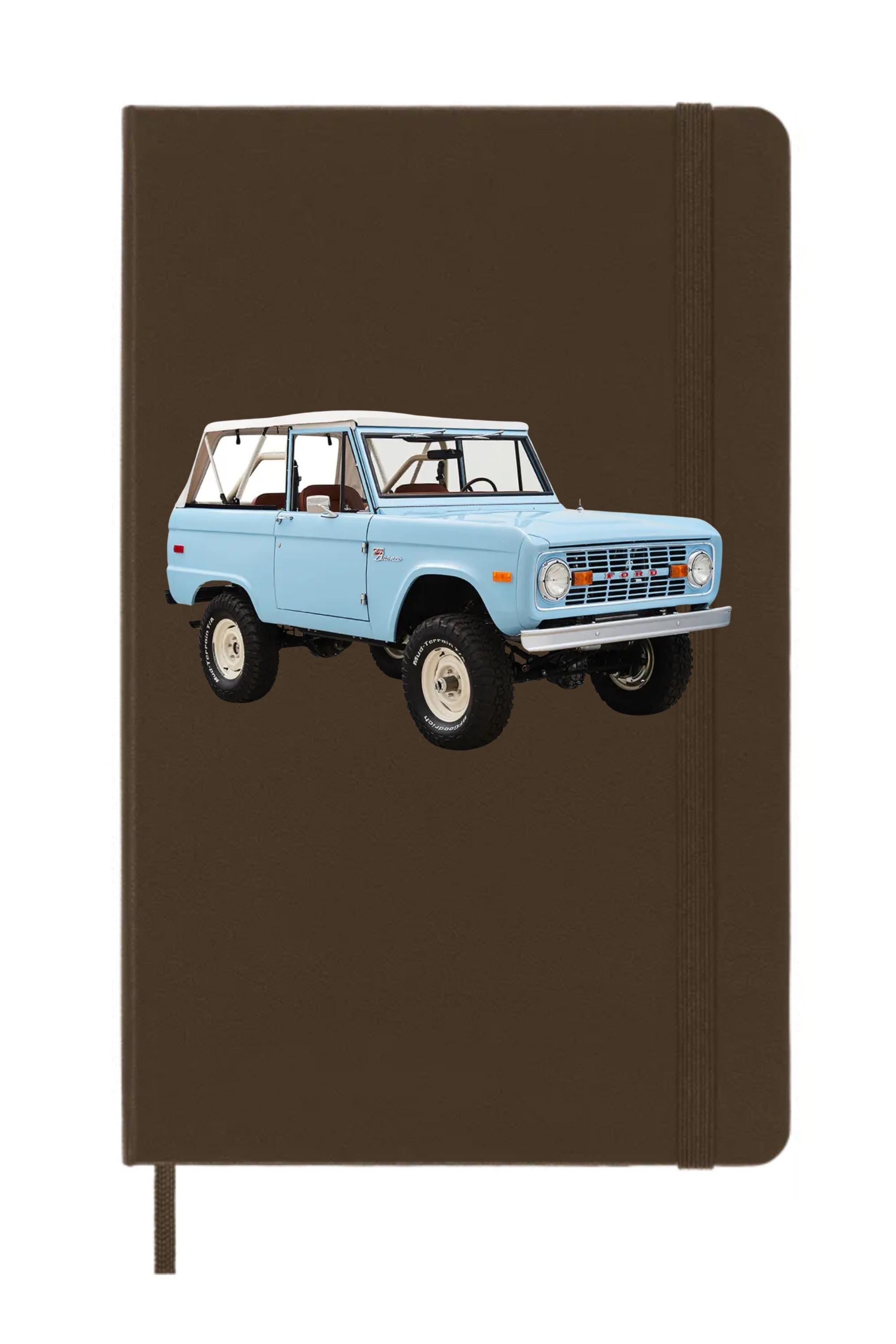 Chestnut Brown Moleskine journal featuring vintage Bronco art — retro truck notebook ideal for car enthusiasts, travelers, unique gifts