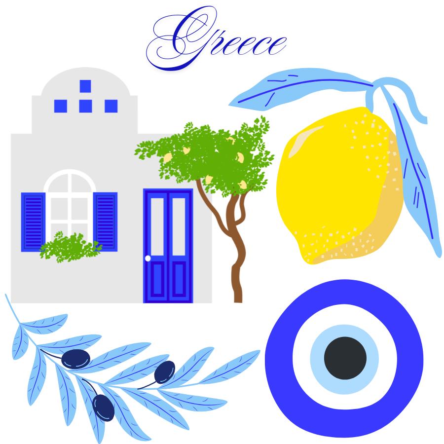 Greece Cabana Stripe Pouch Set | Blue + White Travel Bags with Lemon Tree, Olive Branch + Lemon Prints | Coastal Luxe Organizer Gift 3 sizes