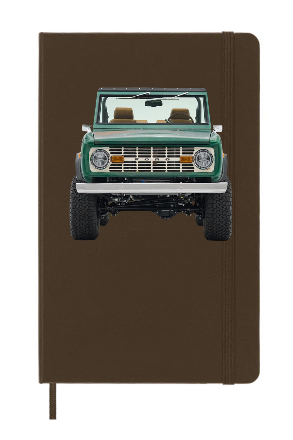 Chestnut Brown Moleskine journal featuring vintage Bronco art — retro truck notebook ideal for car enthusiasts, travelers, unique gifts