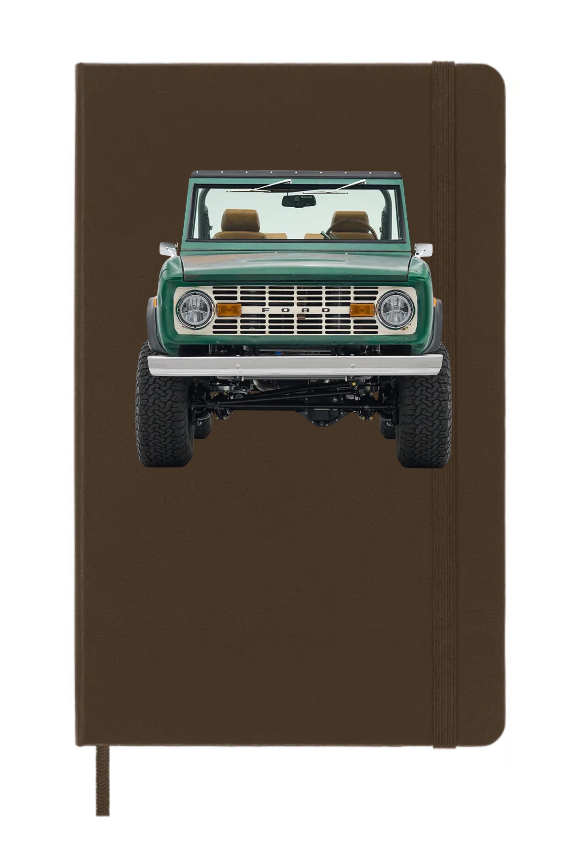 Chestnut Brown Moleskine journal featuring vintage Bronco art — retro truck notebook ideal for car enthusiasts, travelers, unique gifts