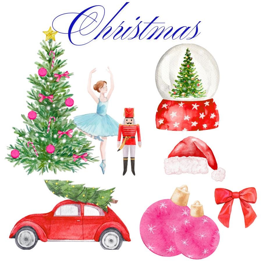 Christmas Polka Dot Pouch Set | White + Black Dotted Holiday Bags w Nutcracker, VW Bug, Snow Globe + Santa Prints | Festive Travel