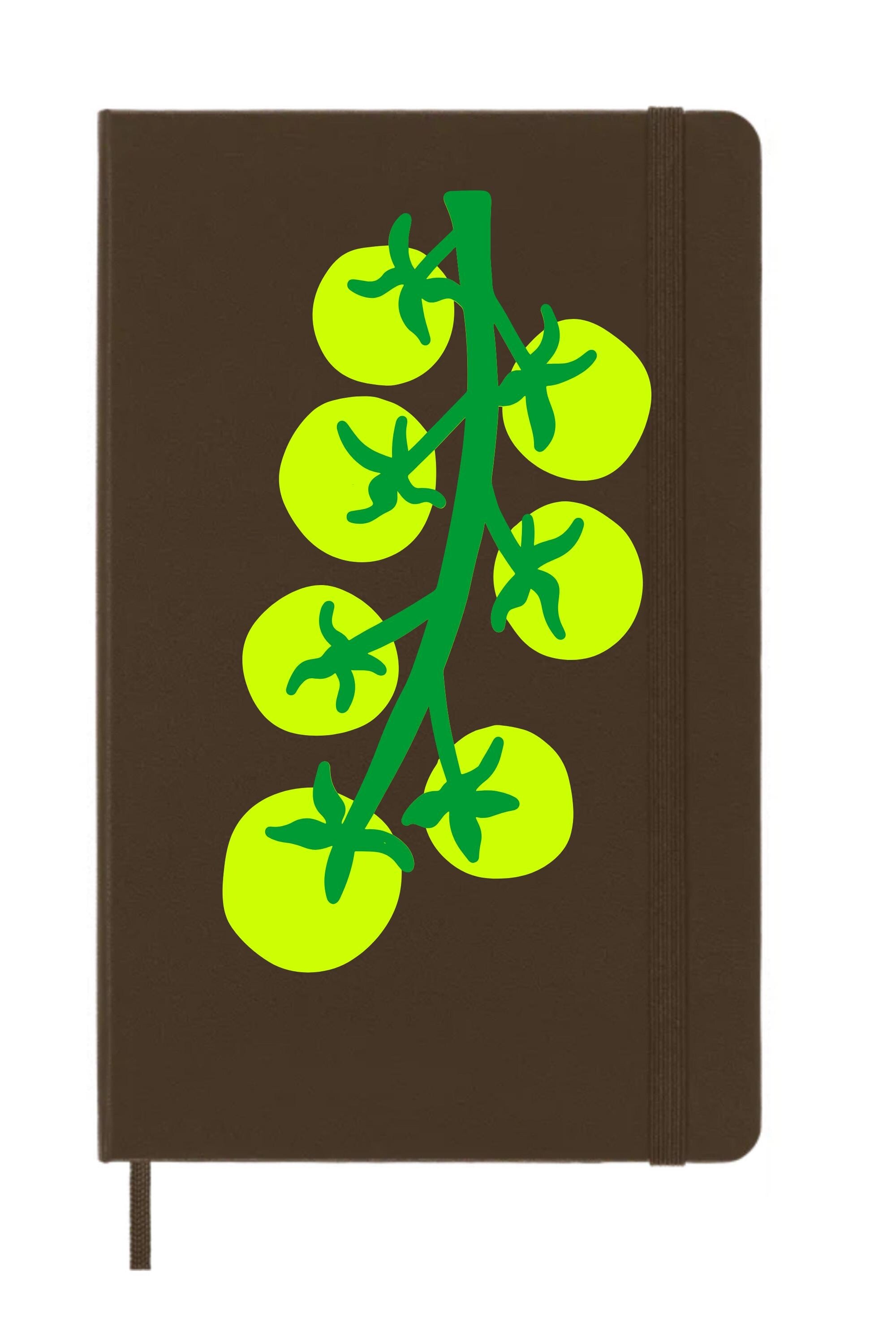 Yellow Tomatoes on Chestnut Brown Moleskine Journal Hard Cover – Heirloom Garden Notebook, Mediterranean Kitchen Aesthetic, Foodie Gift