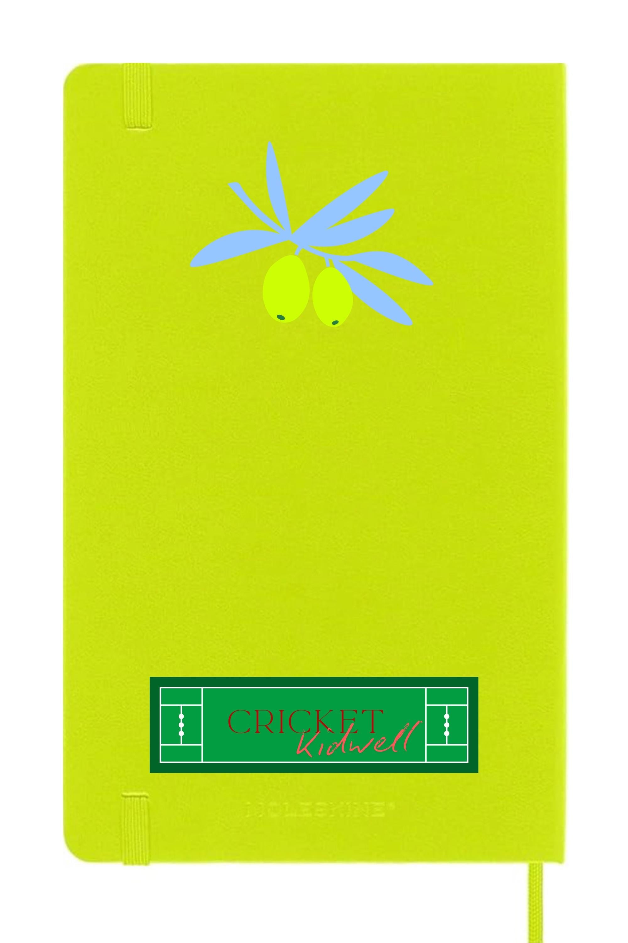 Olive Branch on Lemon Green Moleskine Journal – Mediterranean Botanical Notebook, Rustic Kitchen Gift, Hardcover Aesthetic Journal