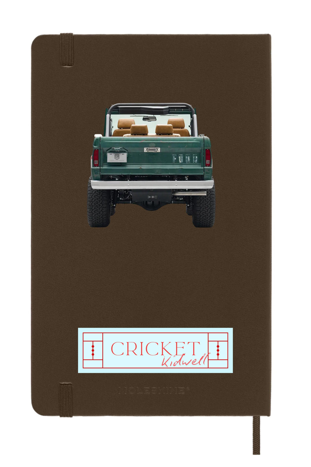 Chestnut Brown Moleskine journal featuring vintage Bronco art — retro truck notebook ideal for car enthusiasts, travelers, unique gifts