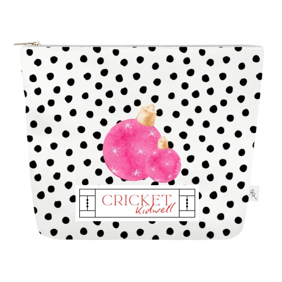 Christmas Polka Dot Pouch Set | White + Black Dotted Holiday Bags w Nutcracker, VW Bug, Snow Globe + Santa Prints | Festive Travel